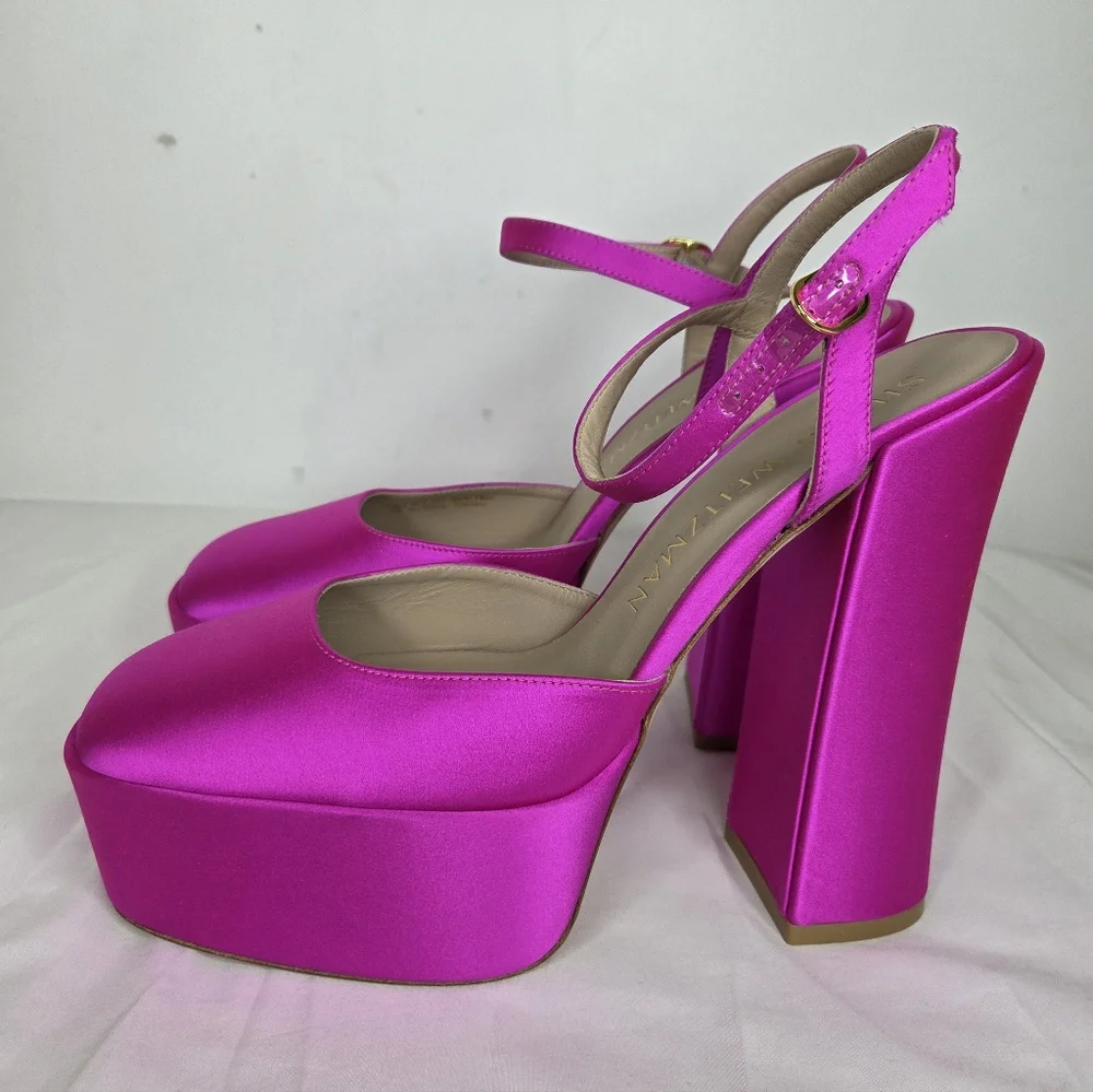 NWT Stuart Weitzman Size 10 Platform Heels In Hot Pink Shoes - Picture 1 of 13